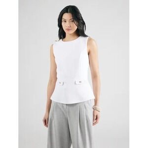 Ann Taylor White Sleeveless Peplum Blouse Top‎ Work Career Business - Size L